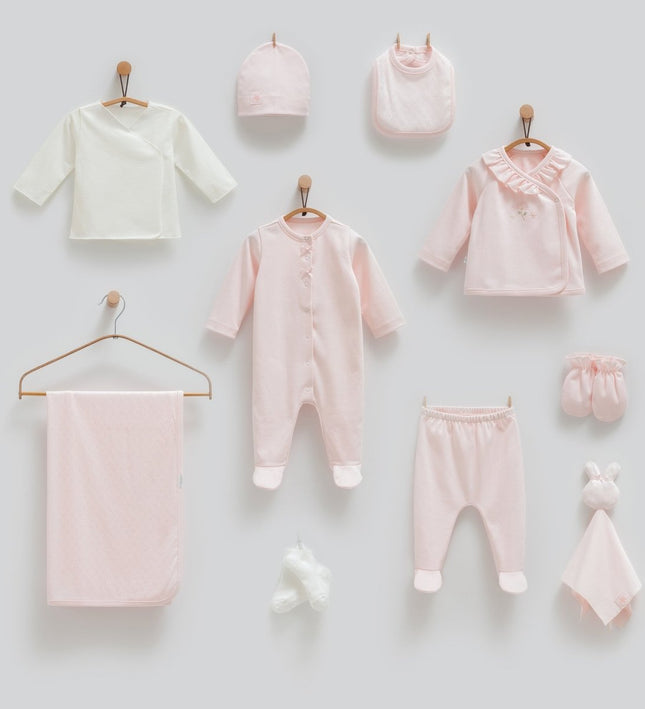 Бебешки комплект за изписване от 10 части - розов